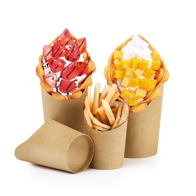Porte-frites en papier Kraft brun, gobelet jetable, gobelet de qualité alimentaire