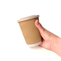 Tasse de papier peint à Double ondulation de café chaud froid jetable de haute qualité de 12oz avec couvercle en bagasse