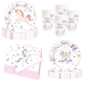 Decoraciones de Cumpleaños de Unicornio DAMAI, Plato de Papel con Diseño de Castillo y Unicornio, Vasos de Papel y Servilletas para Fiesta de Cumpleaños Infantil - Product Image 3