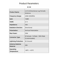 Antena Direccional Log-Periódica para Exteriores de 18dBi y Alta Ganancia, 2.4GHz, Amplificador de Señal Celular con Kit de Montaje y Conector Tipo N