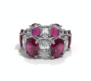 Anillo de Lujo con Rubí y Diamantes, Plata 925 / Oro de 10KT, 14KT, 18KT, Rubí de Corte Ovalado con Diamante Marquise, Anillo de Diseño - Product Image 2