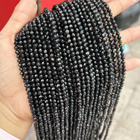 HUI RUI Perles en pierre précieuse de tourmaline noire naturelle, 2mm 3mm 4mm, coupées, en fil, pour la fabrication de bijoux