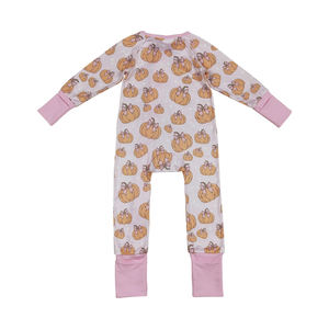 Ropa para niños al por mayor RTS, mameluco de manga larga con cremallera y calabazas de otoño para niñas en temporada de primavera - Product Image 3