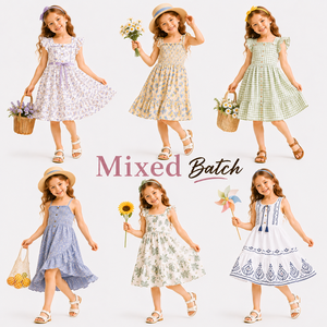 Vestido Floral Transpirable para Niñas, Vestido Informal de Verano para Niñas, Envío Mixto Aleatorio - Product Image 1