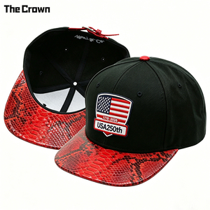 Gorra de 6 Paneles de Dos Tonos con Visera Plana, de Alta Calidad, con Borde de Piel de Serpiente, Parche Bordado y Correa de Cuero Ajustable - Product Image 3