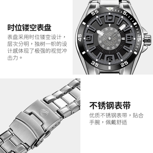 Reloj de Pulsera de Cuarzo para Hombre, Diseño Hueco, Correa de Acero Inoxidable, Luminoso, Resistente al Agua - Product Image 5