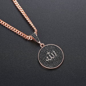 Pendentif rond en Zircon pour femmes, jajjinse, or Rose, lien cubain, diamant scintillant, streetwear, bijoux Hip Hop, pendentif avec pièces de monnaie, collier musulman, <span class=keywords><strong>Allah</strong></span> - Product Image 5