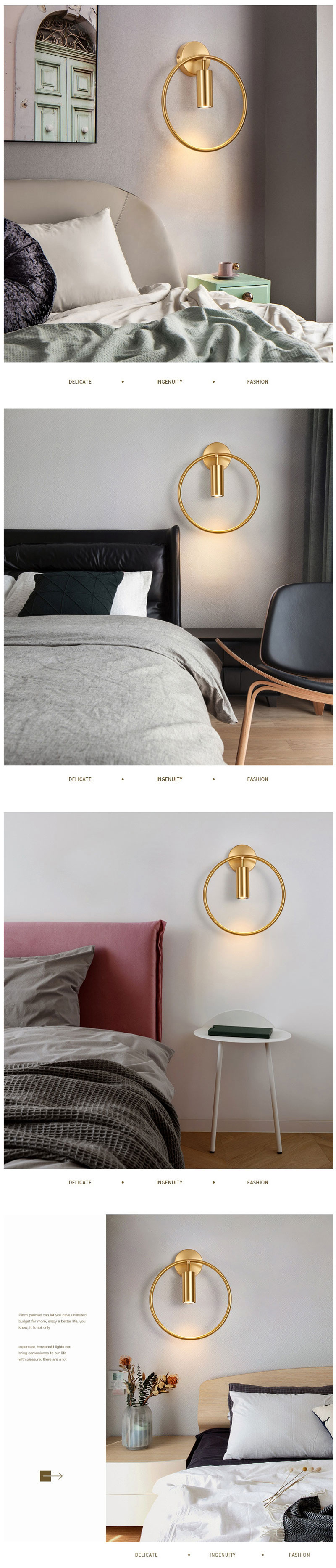 Modern Gold Decorative Mount Indoor Interior Ring Beside Bed LED Wall Light Fixtures