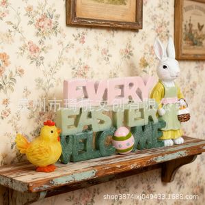 Easter Rabbit Figurine With Chicken And Signs Resin Decor For Home Indoor Easter Decoration - Product Image 5