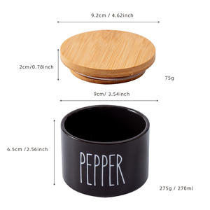 Tarros de especias nórdicos de cerámica con tapa de madera, blancos y negros, tamaño L, herméticos para uso en la cocina. - Product Image 2