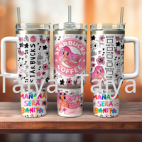 Gobelet isotherme grande capacité Karol G New Pink Hair 40oz avec poignée Stitch, double paroi
