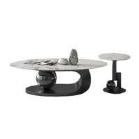Table basse moderne Lovezone 007, ensemble emboîtable, plateau en marbre, base sculpturale en métal doré, table centrale ovale, mobilier de maison