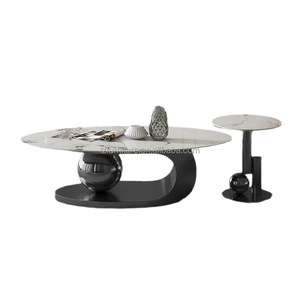 Modern Nesting Coffee <b>Table</b> Sets Marble Stone Top <b>Gold</b> Metal Sculptural Base Oval Center <b>Table</b> Round <b>Side</b> <b>Table</b> Home Hotel Lobby - Product Image 4