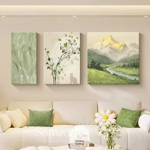 Cuadro Decorativo ZHUOHAO para Sala de Estar, Pintura al Óleo Enmarcada sobre Vidrio, Crema, Moderno, Minimalista de Alta Gama, Tríptico, Fondo para Sofá, Luz Solar - Product Image 2