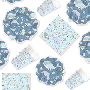 DAMAI - Decoración para Fiestas Infantiles con Temática del Mar, Suministros con Diseño de Pulpo, Tortuga y Delfín, Juego de Vajilla Desechable para Fiestas, Platos y Servilletas de Papel - Product Image 4