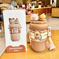 HECION Bouteille d'eau d'été à double paille, motif Cinnamoroll Capybara, pour l'école et les voyages, 550 ml – Nouveauté très prisée