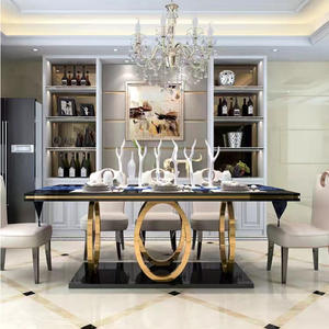 Mobilier de restaurant moderne de luxe avec plateau en marbre et table à manger en acier inoxydable avec chaises 6, <span class=keywords><strong>8</strong></span> ou 10 places - Product Image 3