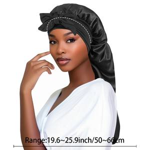 Nouveau style de bonnet pour femmes, design avec nœud et ruban, enveloppe-cheveux de style serviette, bonnets personnalisés en soie avec logo, bonnet long - Product Image 2