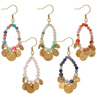 Boucles d'oreilles élégantes en acier inoxydable avec pierres naturelles, gemmes, cristaux, sodalite et agate colorée à facettes – Vente en gros