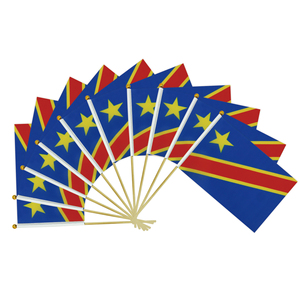 2024 Venta caliente <span class=keywords><strong>de</strong></span> fábrica República Democrática del Congo Poste <span class=keywords><strong>de</strong></span> madera Bandera ondeada a mano para vacaciones generales - Product Image 2