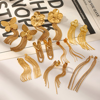 Ensemble de boucles d'oreilles pour femmes en acier inoxydable plaqué or 18 carats, design unique avec pampilles, fleurs, cœurs et papillons, accessoires d'oreille tendance et originaux