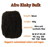 Extensions de Cheveux en Vrac Afro Crépus Naturels de 12 Pouces pour Tresses Bohèmes, Torsades, Fausses Locks et Dreadlocks, Cheveux Marley Ressort Couleur 1B