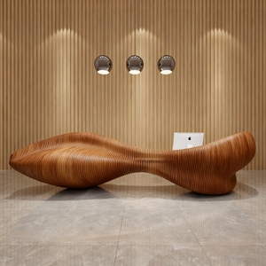 Business Wooden Art Front Counter Custom for Airport Station Mall Tourist Center Information Service Furniture - Product Image 4