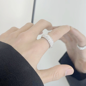 Anel de Aço Inoxidável Curvado com Cinco Fileiras de Diamantes, Anel de Casal Fashion com Diamantes - Product Image 6