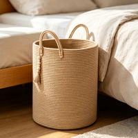 Panier de rangement rustique en corde de coton tressée, écologique, fait main, avec poignée durable, best-seller