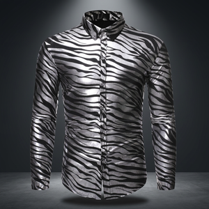 Chemise Homme Automne Décontractée Imprimée Boutons Mode Paillettes Noires Brillantes Chemise de Soirée Streetwear Slim Fête Mariage Scintillante - Product Image 3
