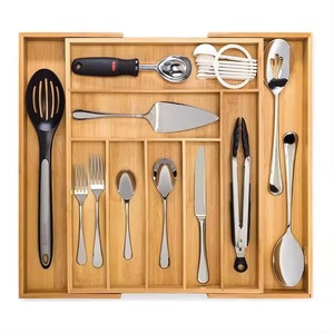 Drawer Organizer Bamboo <b>Kitchen</b> <b>Storage</b> <b>Box</b> With Compartments For Cutlery Utensil Organization Rectangular Standing Type - Product Image 1