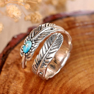 Vintage Feather <b>Adjustable</b> <b>Ring</b> for Women Bohemian Fashion Finger Jewelry - Product Image 3