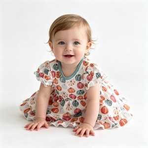 Vestitino Pagliaccetto per Neonata con Stampa <span class=keywords><strong>Zucca</strong></span>, Maniche Corte con Volant e Bordo Teal, Personalizzabile, Outfit Estivo per Bambine, Abbigliamento Quotidiano - Product Image 4