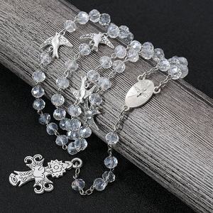 Chapelet personnalisé en cristal clair AB 6*8mm perles cinq décennies oiseau colombe blanche chapelets catholiques du Saint-Esprit Crucifix - Product Image 4