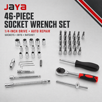 JAYA – Kit d'outils à main pour mécanicien, 46 pièces, jeu de douilles de 14 pouces, embouts en phosphate de manganèse, poignée à cliquet, pour réparation automobile