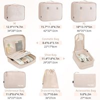 Organiseurs de bagages en polyester 8 pièces - Sacs de rangement légers et durables pour accessoires de voyage - Crème