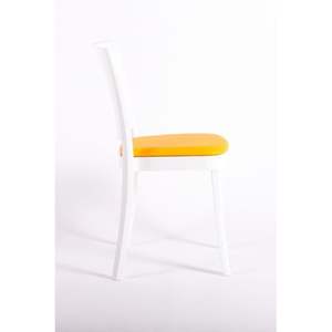 Sedia Lucienne in policarbonato bianco con cuscino in ecopelle nabuk schienale giallo/arancione per salotti modello 15C2003-1 - Product Image 4
