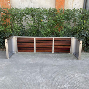 Banc de jardin contemporain en acier inoxydable résistant à la corrosion en métal élégant et siège boisé pour les espaces publics et les cafés en plein air - Product Image 5