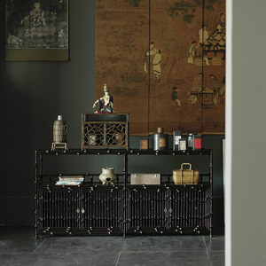 Handmade Black Bamboo Tea Cabinet 900mm Above Four Doors <b>Sideboard</b> Living Room <b>Storage</b> Display Cabinet - Product Image 1