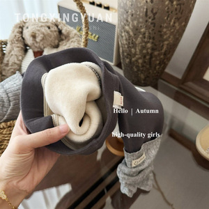 Tongxingyuan Girls Fleece <b>Lined</b> Thick Gray Leggings Autumn Winter Warm Baby <b>Pants</b> Straight Fit Cotton Solid Color - Product Image 1