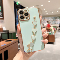 6D Chrome Placage TPU Caméra Lentille Protection Téléphone Cas Amour Coeur Chaîne Couverture pour Oppo Reno13 F/13 Pro/13/12 F/11 F