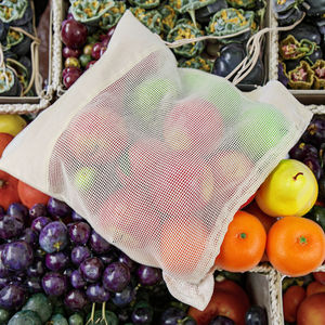 Logo ekran deseni ile gıdalar ve hediyeler için özel geri dönüştürülebilir orta boy pamuk % örgülü büzme çanta yıkanabilir kullanımlık - Product Image 1