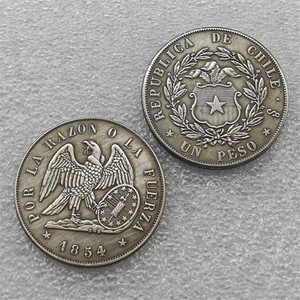 Pièces de monnaie commémoratives de style antique du Chili 1853-1862, 1 Peso, cadeaux, décoration de la maison - Product Image 2