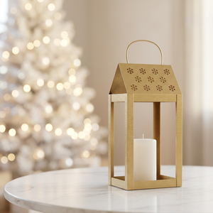Latest 2026 Christmas Collection <b>Gold</b> Metal Candle <b>Lantern</b> with Snowflakes Cutouts for Home Decoration - Product Image 4