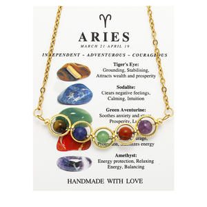 Nuevo colorido 12 signos de constelación collar de cuentas de piedra de acero inoxidable amatista guisante vaina collar de cadena de clavícula - Product Image 1