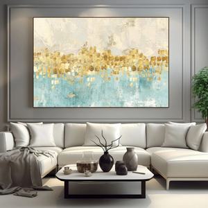 Arte Mural Vertical 3D, Pintura Abstracta Grande en Amarillo y Azul sobre Lienzo, Arte Mural Pintado a Mano para Decoración Moderna del Hogar y Galería - Product Image 1