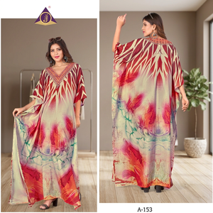 Indien pakistanais exclusif dernier caftan fantaisie Afreen pour femmes Polyester crêpe impression numérique maillots de bain longueur au sol pierre travail - Product Image 3