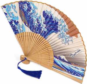 Elegant Bamboo and Silk <b>Fans</b> Wooden Folding Bamboo Gan <b>Hand</b> <b>Fans</b> for Weddings Parties and Home Decor - Product Image 3