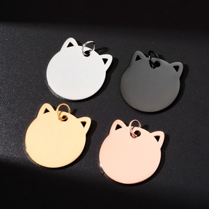 Pendentif en acier inoxydable poli miroir 28x29mm, forme tête de chat ou chiot, plaque d'identification vierge pour animaux de compagnie, 4 couleurs - Product Image 6