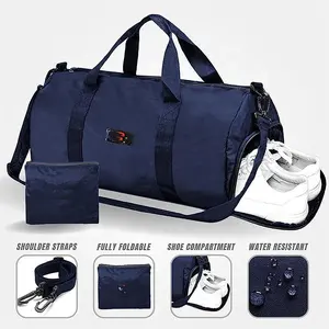 Dobrável Homens Mulheres Viagem Fitness Holdall Barril Duffle Sacos De Esportes Personalizado Mochila Tote Ginásio Duffel Bag com Compartimento de Sapato